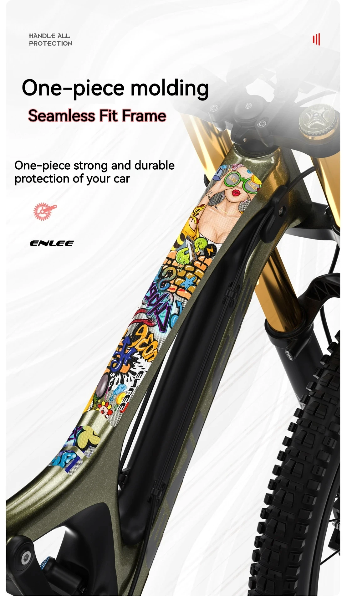 Enli Full Set 3D 3M Fahrradrahmen-Schutzfolie, verschleißfest und hinterlässt keine Spuren, Mountainbike-Rahmen-Schutzfolie – Detail 5