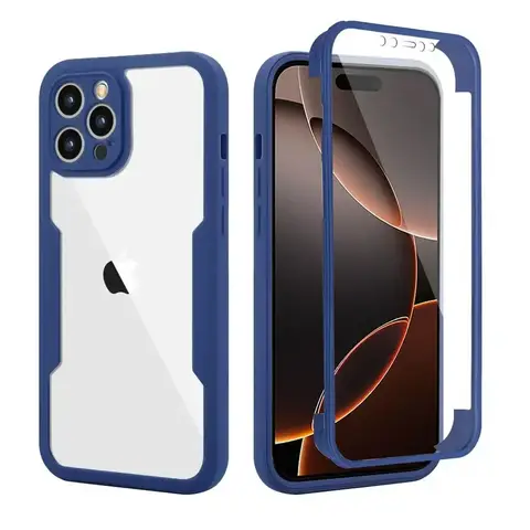 360 풀 커버 실리콘 케이스 iPhone 16 Pro Max 15 13 11 12 14 Pro Max X XS SE 7 8 Plus 화면 보호기 충격 방지 커버 포함