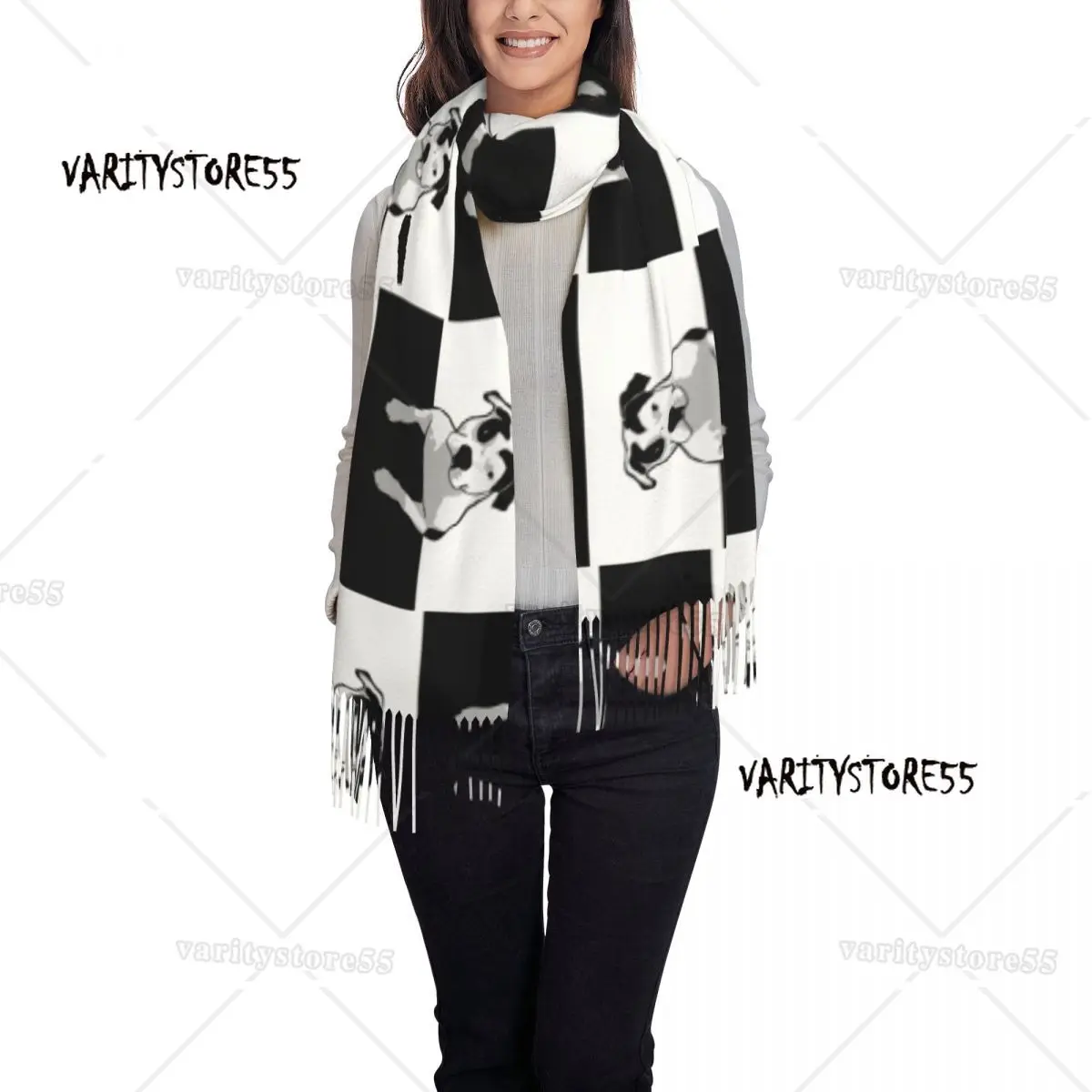 Lady Long Cute Bull Terrier Dog Scarves Women Winter Thick Warm Tassel Shawl Wrap EBT Animal Scarf