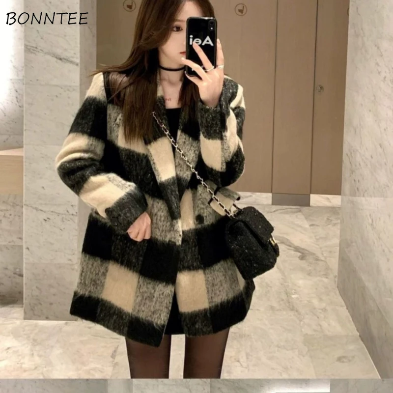 

Vintage Blends Women Plaid Harajuku New Design Streetwear Fashion All-match Autumn Winter Button-up Slouchy Ulzzang Pockets 2024