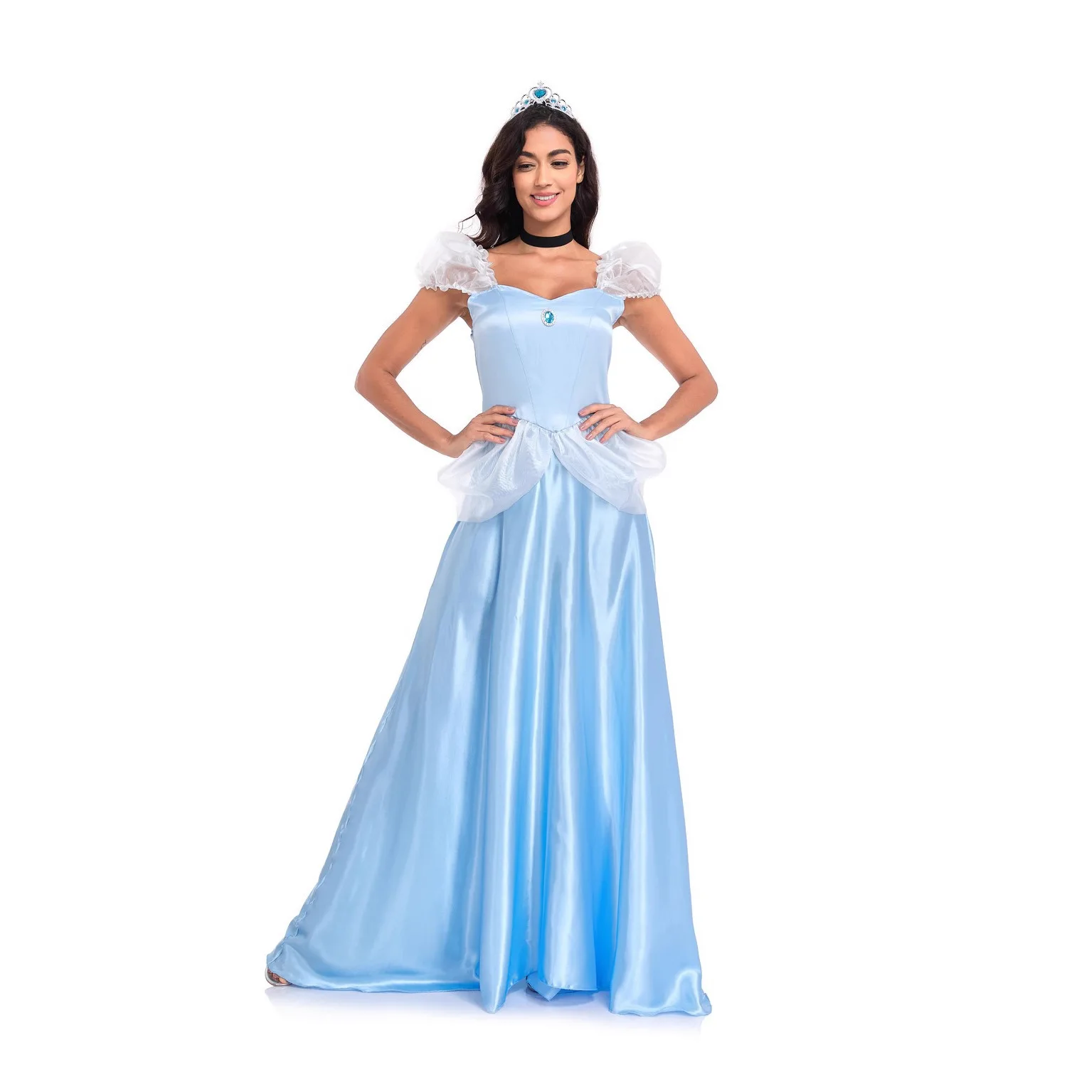 Princ Long Dr Blue Ball Gown loween Costume Cinderella Transformation Masquerade Performance Wardrobe
