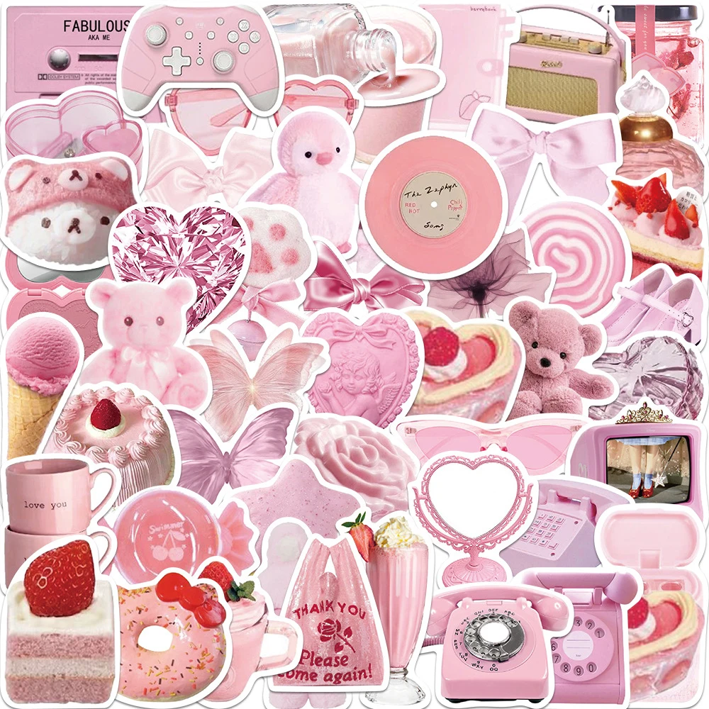 10/30/50pcs Cute Pink Kids Sticker Aesthetic Toys INS Style Kawaii Bear Decals For Girls DIY Stationery Phone Laptop Luggage Car