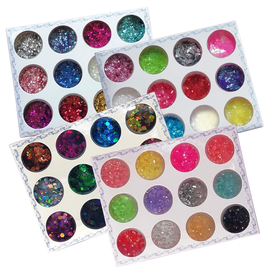 12pçs conjunto de pó de glitter para unhas, lantejoulas para unhas, flocos de seda, linho, gelatina, decoração colorida, faça você mesmo, manicure, arte de unha