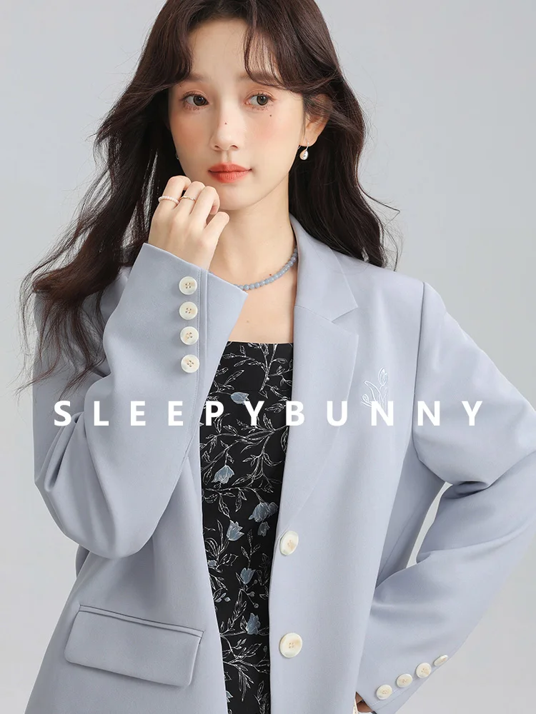Korean Vintage Casual Blazer Elegant Shoulder Pad Suit Jacket for Women Autumn Small Frame Loose Fit Office Lady Chic Outerwear