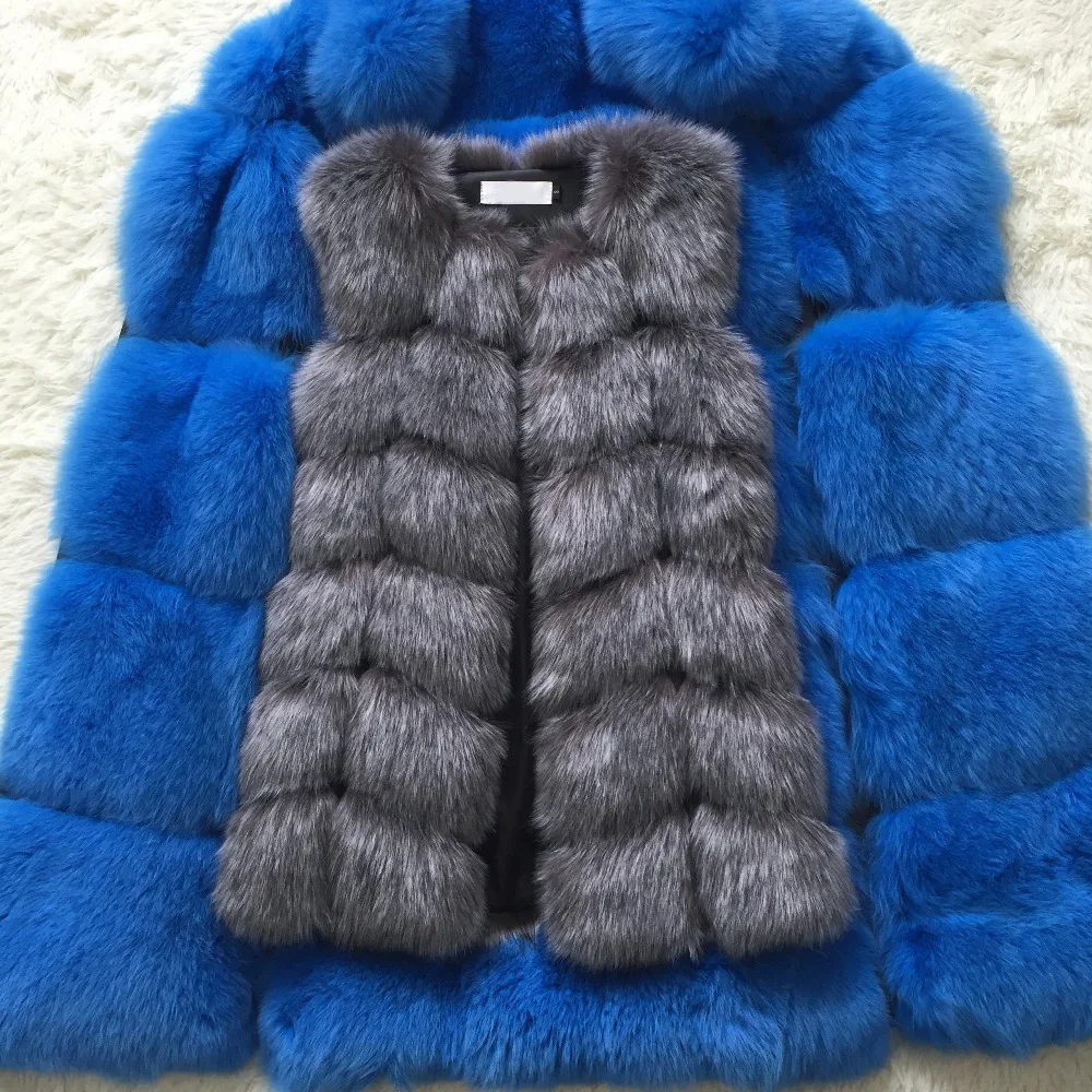 Faux Sliver Fox Fur Vest Women Winter Fashion Medium Long Artifical Fox Fur Vests Woman Warm Fake Fox Fur Coats Female Ladies