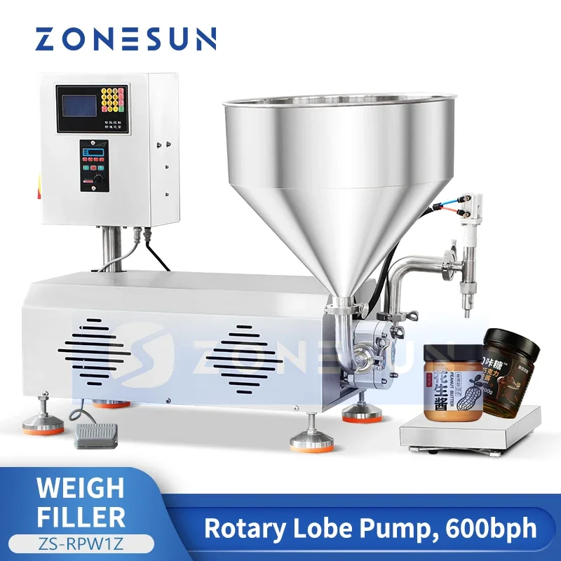 Zonesun Semi-automatic Desktop Cream Weighing Filling Machine Thick Paste Filler Rotary Lobe Pump Filling Equipment ZS-RPW1Z