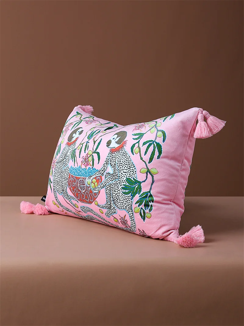 Decorative Velvet Pillow Covers, Chinese Pillowcases, Dog with Vase, Double Sides, Asian Lady Royal Court, 12x20 Inch