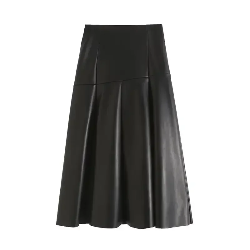 

Women's Clothing Autumn 2023 New Chic Fashion Leather Slim Version Pleated Design Long Skirt Retro High Waist Zipper Skirt Mujer