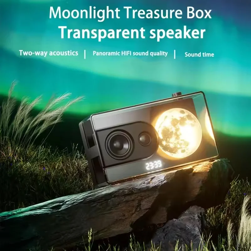 Wireless BT 5.3 Caxia De Som Bluetooth Speaker Moonlight Treasure Box Transparent Led Moon Light Loudspeaker for Indoor Outdoors