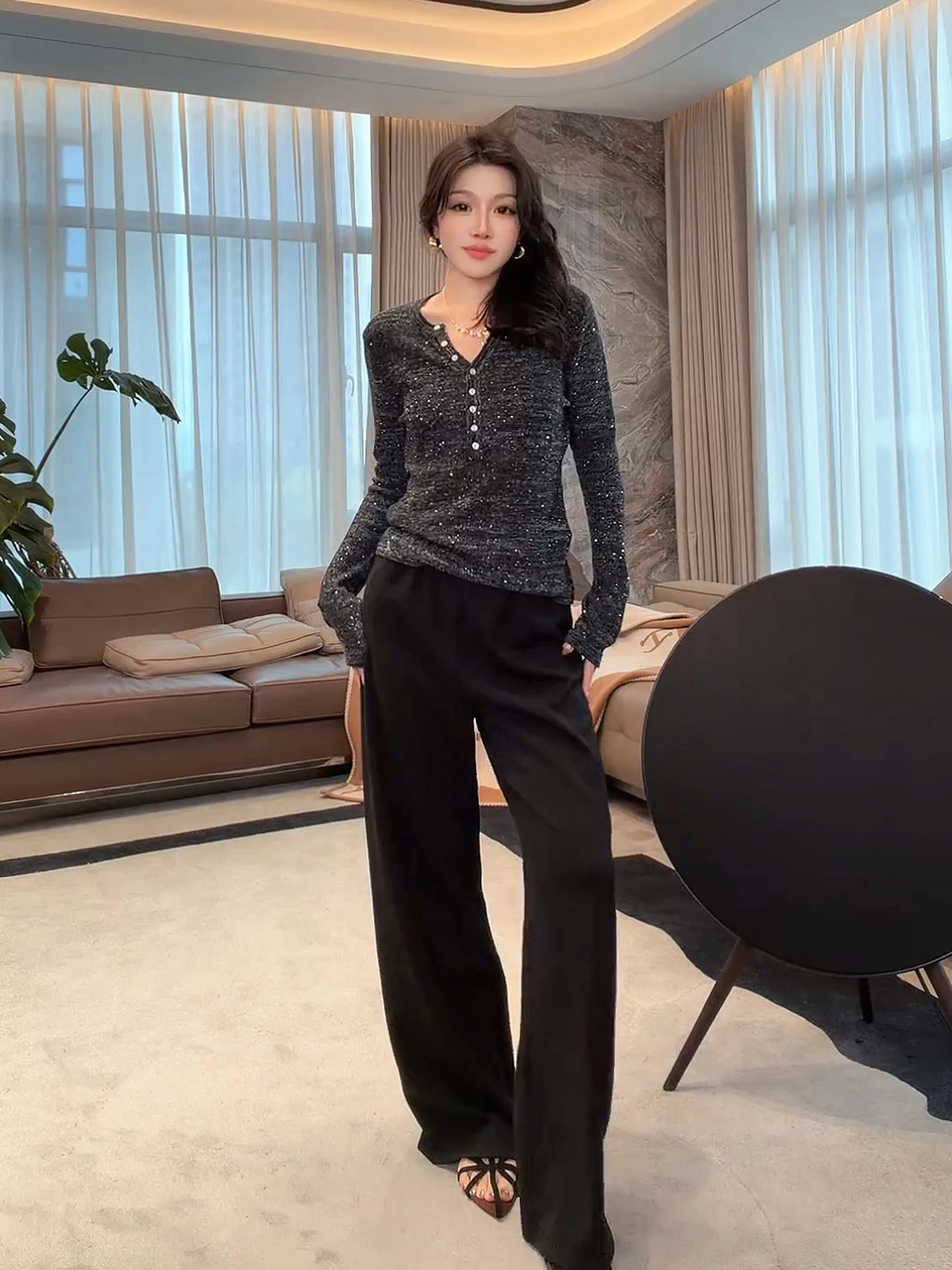 

Me Night Henry Shirt Linen Cotton Slimming Fashionable Women's Knitted Sweater Street Style Loose Fit Soft Cotton Long Sl...