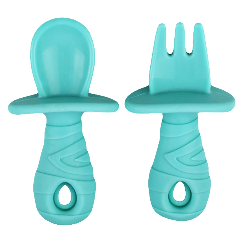 

Silicone Baby Spoon Fork Set Green Anti Slip Infant Kids Dining Tableware Perfect for Picnics Kindergartens Baby
