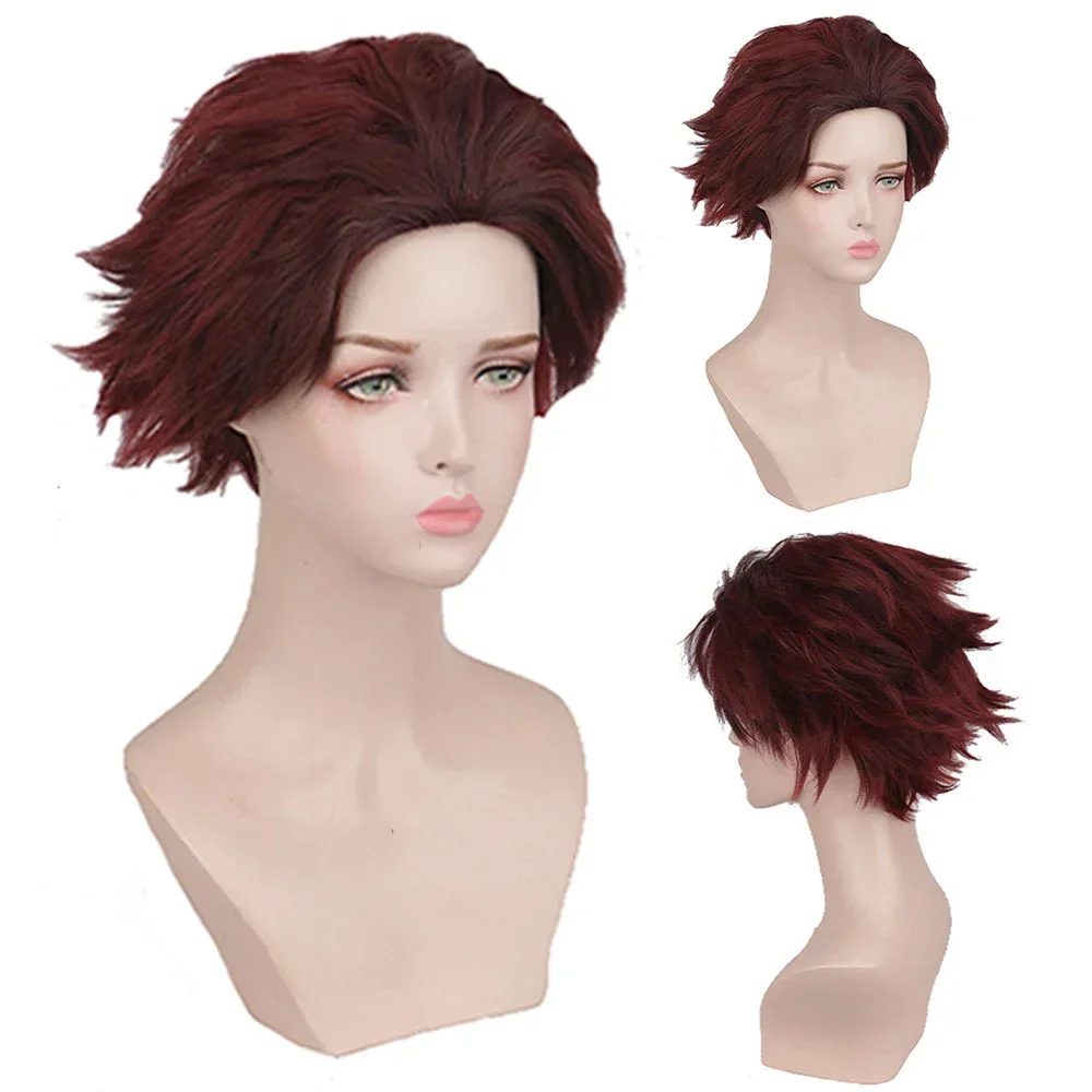 

QQ AI аниме Demon Slayer Kimetsu no Yaiba Tanjiro Kamado косплей короткие каштановые коричневые термостойкие парики из синтетических волос
