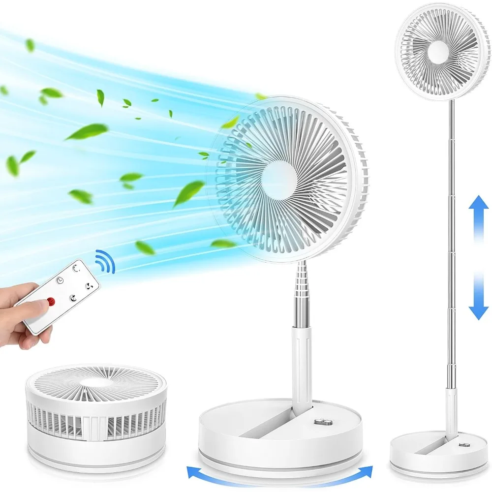 

9" Oscillating Fan with Remote, 7200mAh Rechargeable Battery Tall Floor Foldable Travel Fans - Pedestal Stand Up Folding Bed Fan