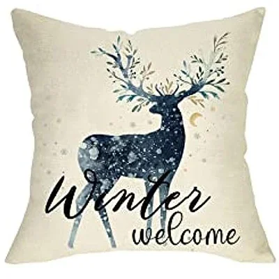 Winter wonderland, reindeer pillowcase, blue snowflake elk farmhouse decoration, pillowcase decoration, sofa, linen