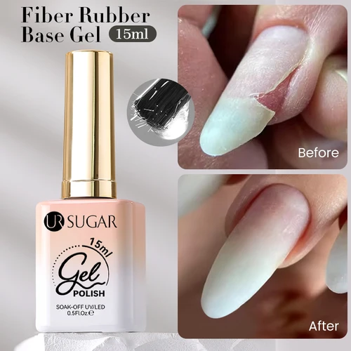 Imagen 2 del producto UR SUGAR-Gel Base de fibra de goma, 15ml, mejora de uñas rotas, fibra de vidrio reparada, transparente, construcción rápida, Gel de construcción UV