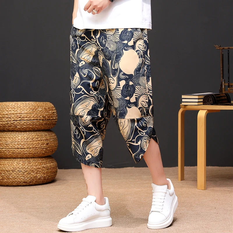 

Ice Silk Seven-Foot Pants Men's Summer Thin Loose Qui-Dry Casual orts Youth Faion Sports Leisure orts