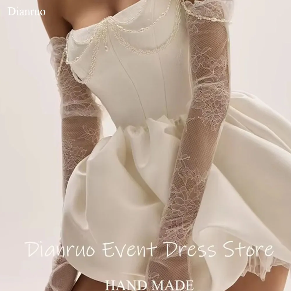 

Dianruo жемчуг пышный подол свадебные платья без бретелек без рукавов Vestido De Noiva атласные мини романтические коктейльные платья по индивидуальному заказу