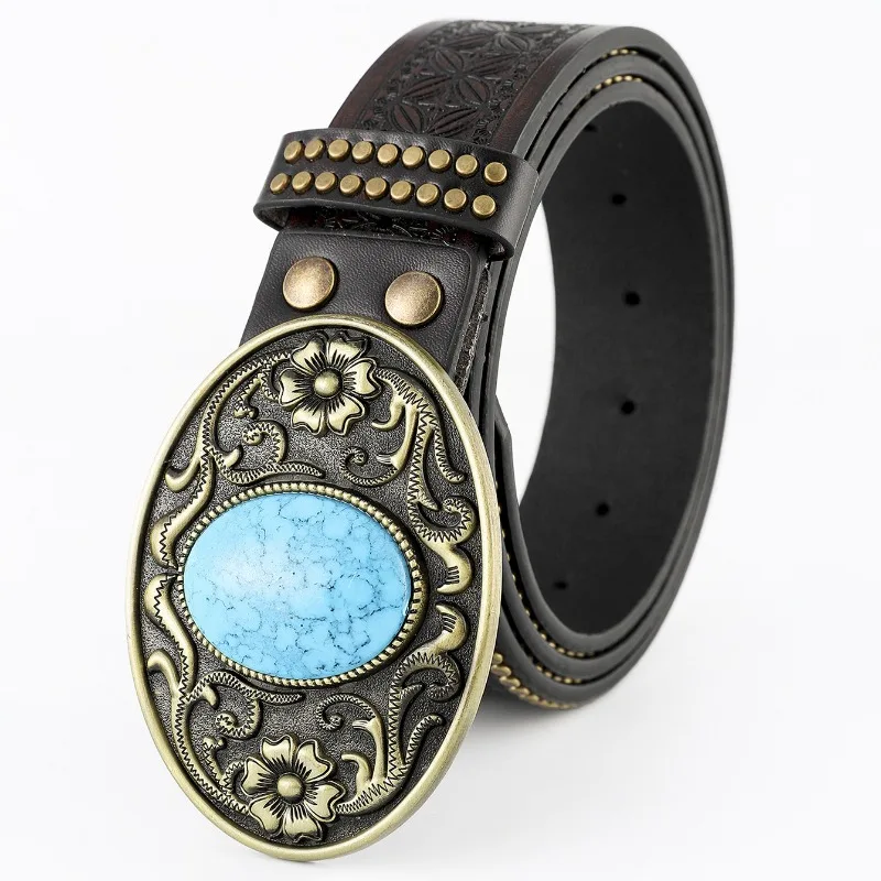 Western Denim Belt Sapphire Trendy Retro Youth Retro Men's Punk Embossed Leather Belt