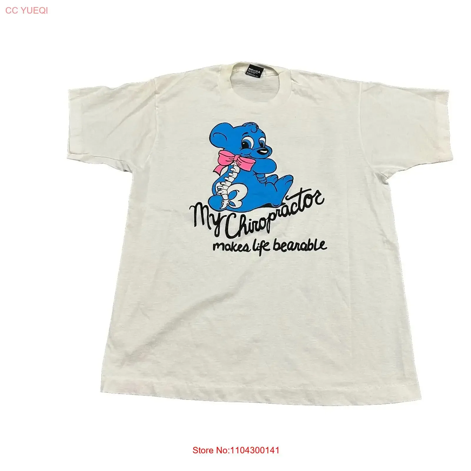 Vintage Screen Stars Best Chiropractor T Shirt Cute Blue Bear Skeleton L USA vintage Washed streetwear Unisex Comfortable