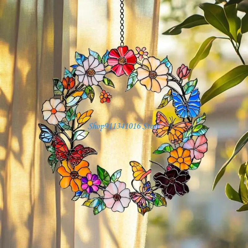  Stained Glass Window Hangings,Birds Sunflowers Window Panel Decors Series Ornament Home Wall Garden Decorations