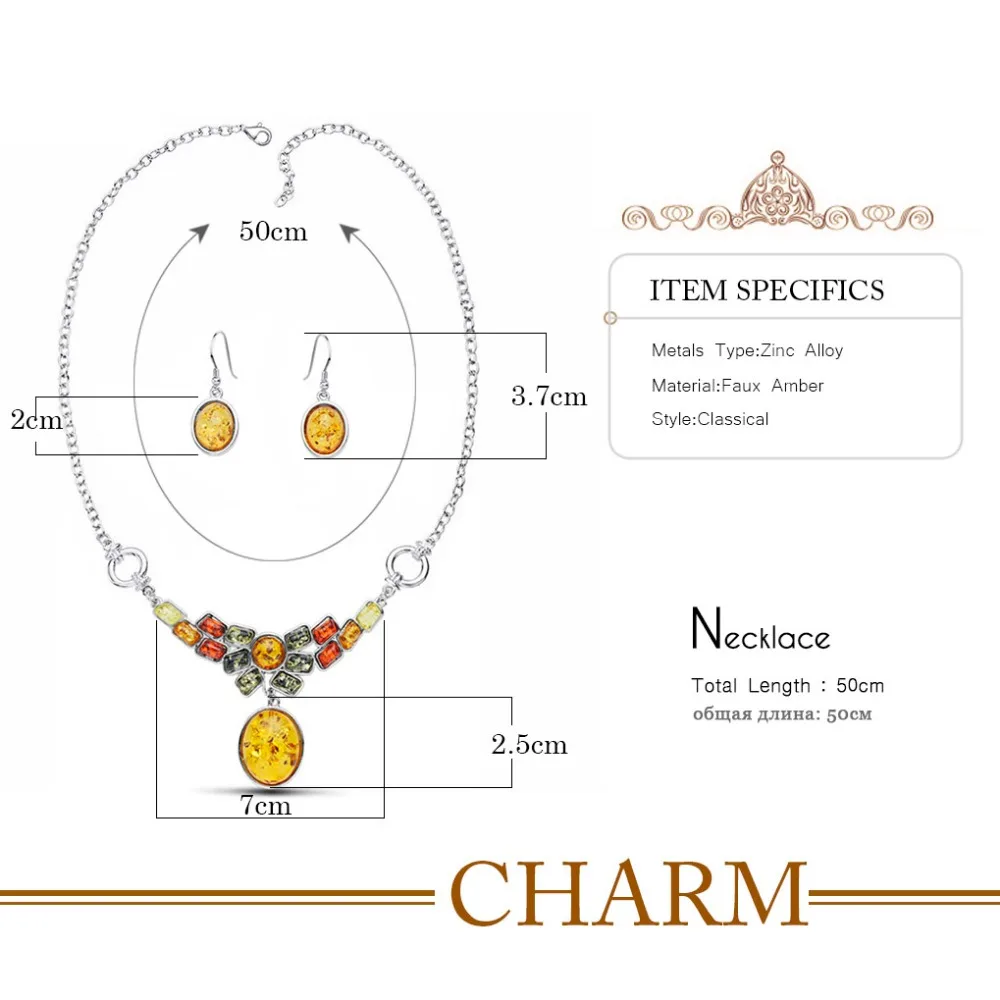 Elegant Chic Colorful Baltic Synthetic Dangle Earring Honey Pendant Necklaces Flower Wedding Jewelry Sets L41501D