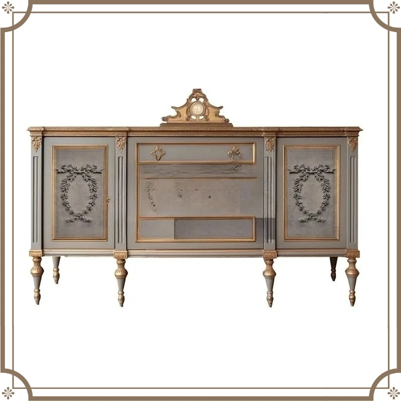 X-S  solid wood dining side cabinet retro locker, porch cabinet engraving HG