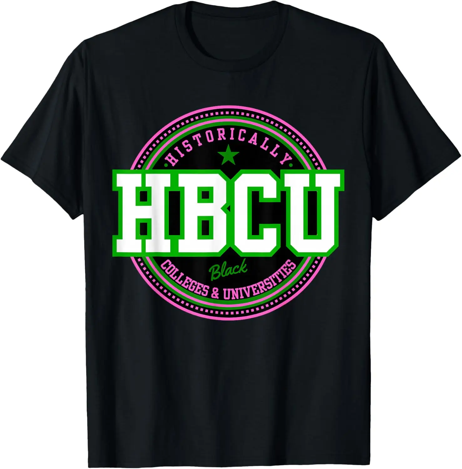 HBCU Pink And Green Historically Black College University T-Shirt Versatile, heavyweight pure cotton short-sleeve tee—trendy, thick fabric; a great gift for Christmas or Halloween.