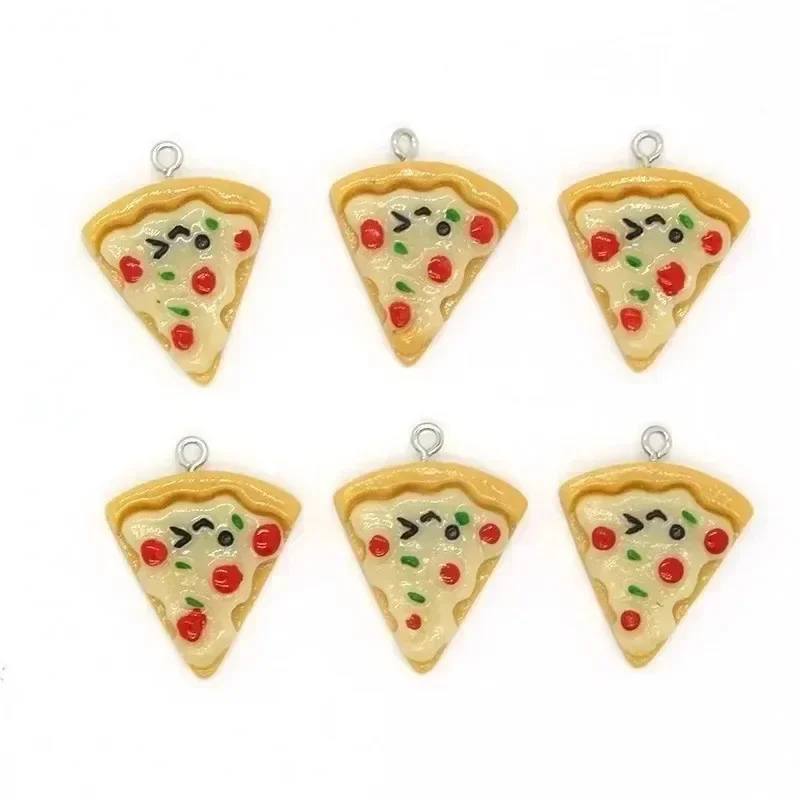 10Pcs Cartoon Mini Triangle Pizza Resin Pendants, Adorable Food Ornaments Wholesale Supplies for DIY Earrings Keychains Making