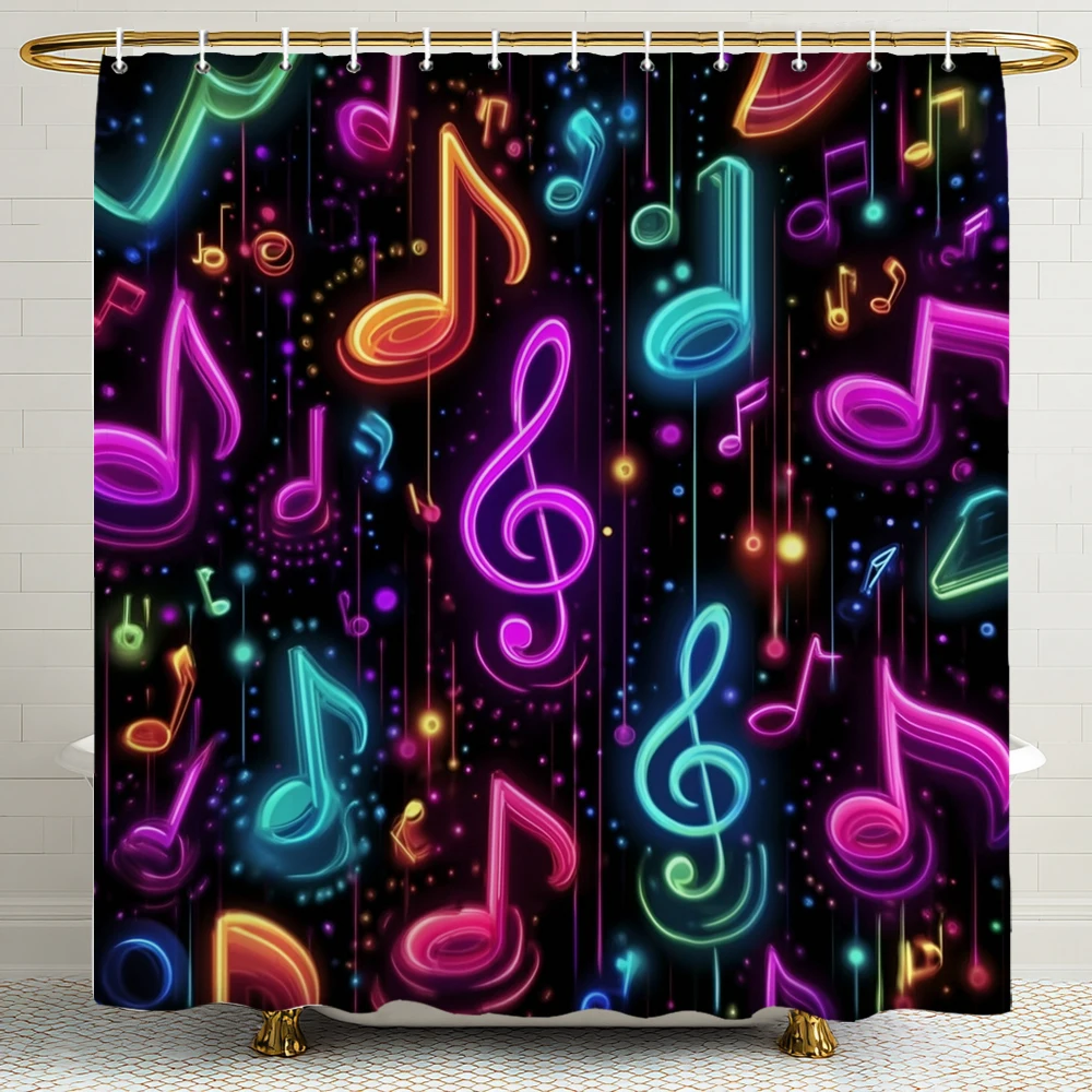 

Занавеска для душа в музыкальном стиле, красочный узор с нотами, современное украшение для дома, ванной комнаты, тканевые занавески для ванной с крючками