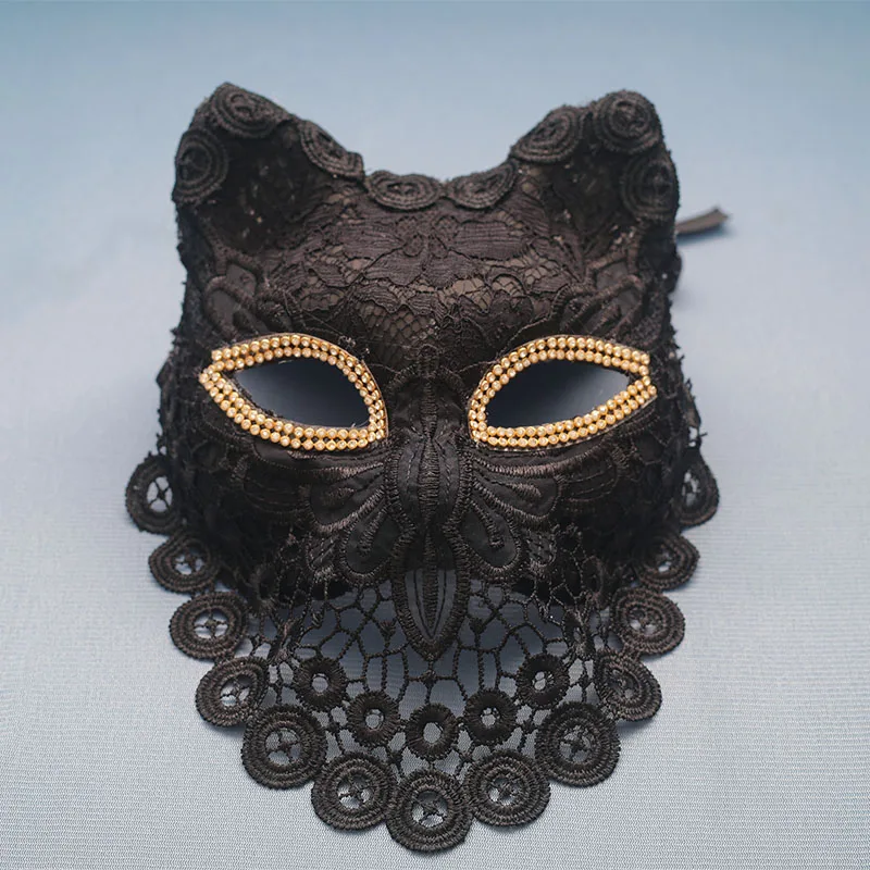 Women Mask Girl Masquerade Halloween Cosplay Exaggerated Lace Mask Carnival Party Bar Head Wear Veiled Accessories