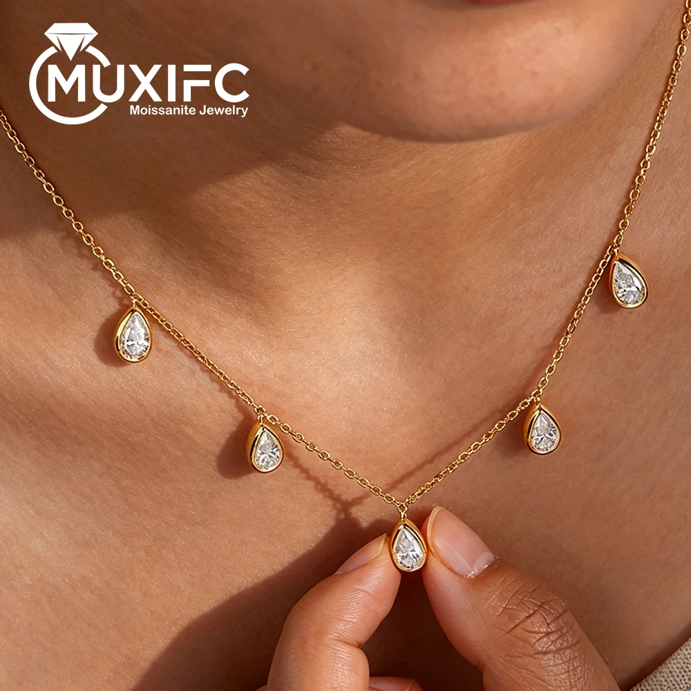 1CT Pear Cut Moissanite Pendant Necklace for Women S925 Sterling Silver 5*8mm Waterdrop Lab Diamond NeckChain Party Fine Jewelry