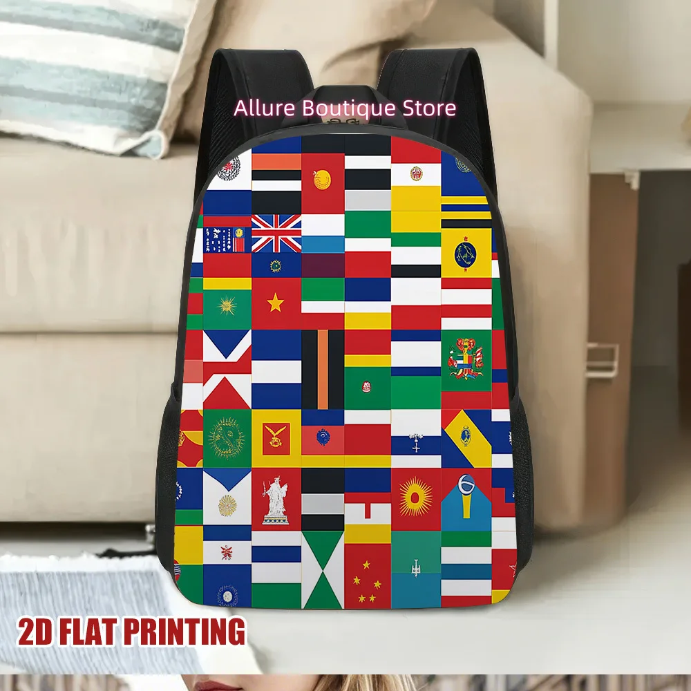 1pc World Flags Print Backpack - Large Capacity Lightweight Travel with National Flags Design, Spacious Bookbag for &, Casual Da