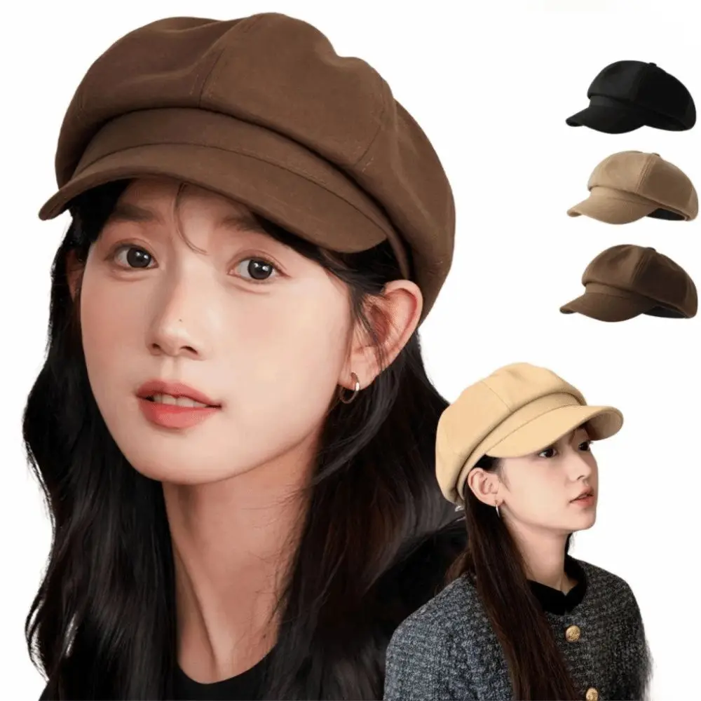 

Casual Duck Tongue Retro Berets Hat Octagonal Solid Color Vintage Newsboy Cap JK Y2k Painter Cap Girls