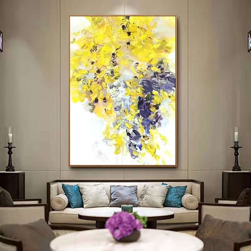 

Abstract Modern Oil Painting Hand Painted Canvas Decorative Wall Picture Cuadro Decorativo Living Room Large Yellow Original Art