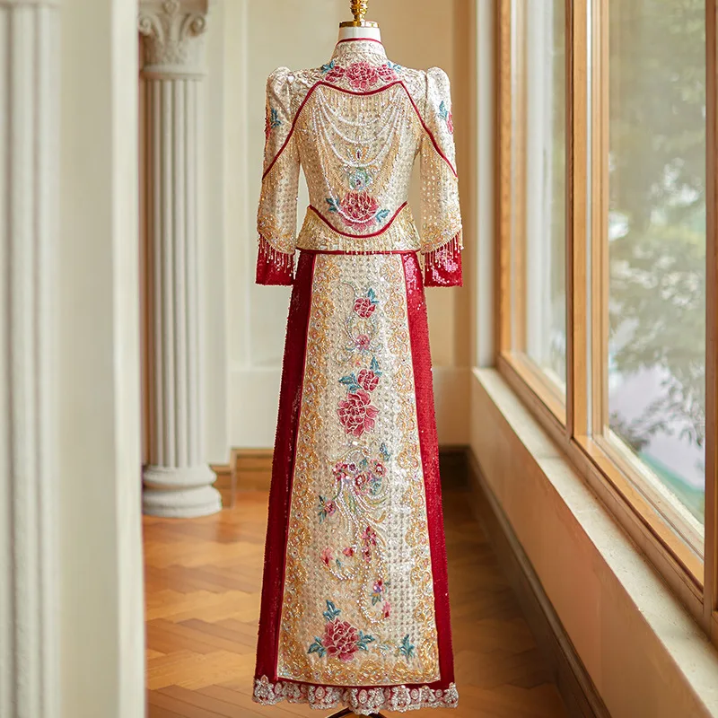 Chinese Xiuhe Wedding Dresses Women Wedding Toast Gowns Dragon Phoenix Gown 2025