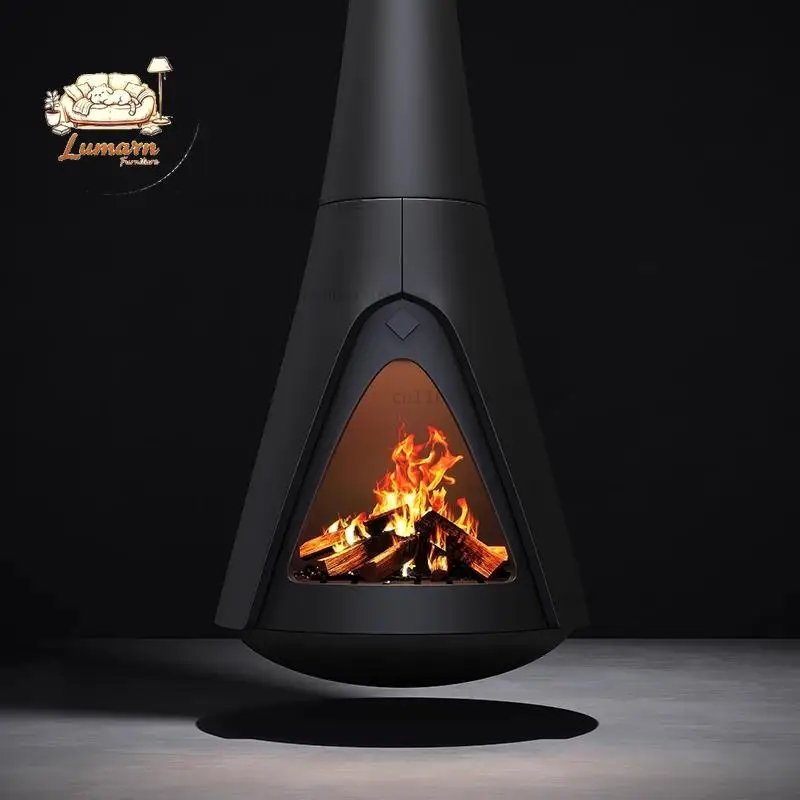 High-end custom hanging art fireplace heater home designer firewood smokeless black hanging fireplace