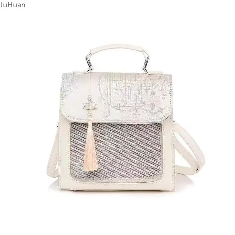 Chinese Antique Flower Shadow Fringed Messenger Bags Female Transparent Window Two-dimensional Bar Small Food Backpack Lta Bag