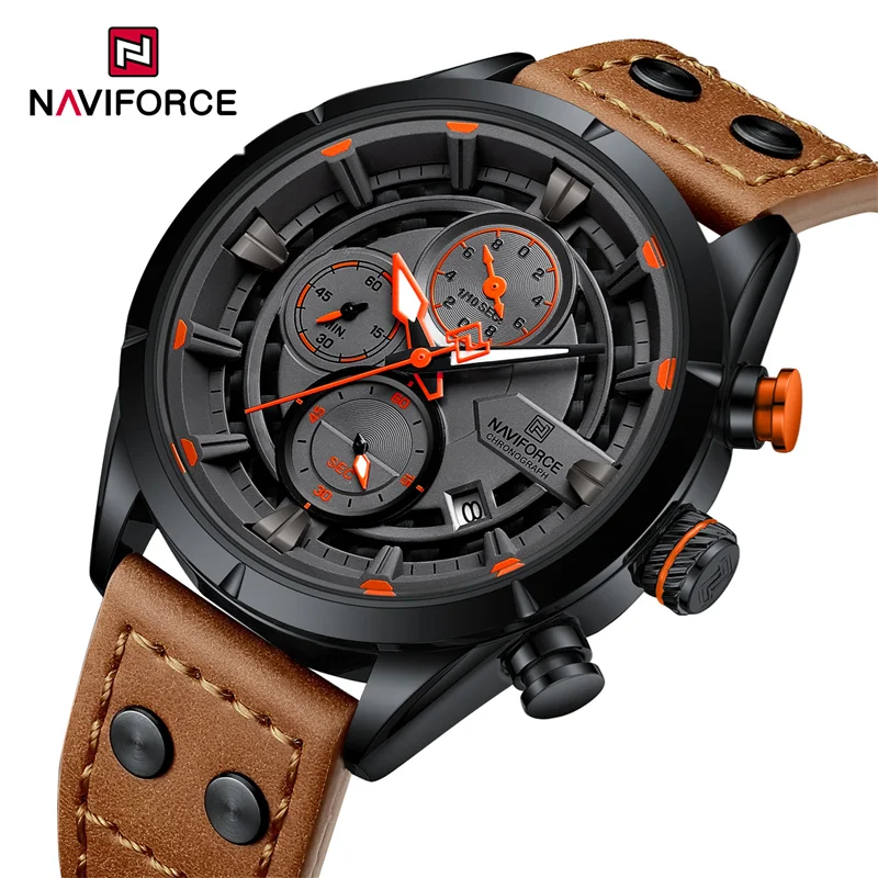 

NAVIFORCE Luxury Watch For Men Casual Chronograph Quartz Wristwatches Male Leather Strap Waterproof Clock Relogio Masculino 2024