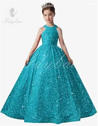 Flower Girl Dress Halter Sequin Pageant Dress for Girls Sparkly Ball Gown Flower Girl Dresses for Wedding Princess Kids Toddle D