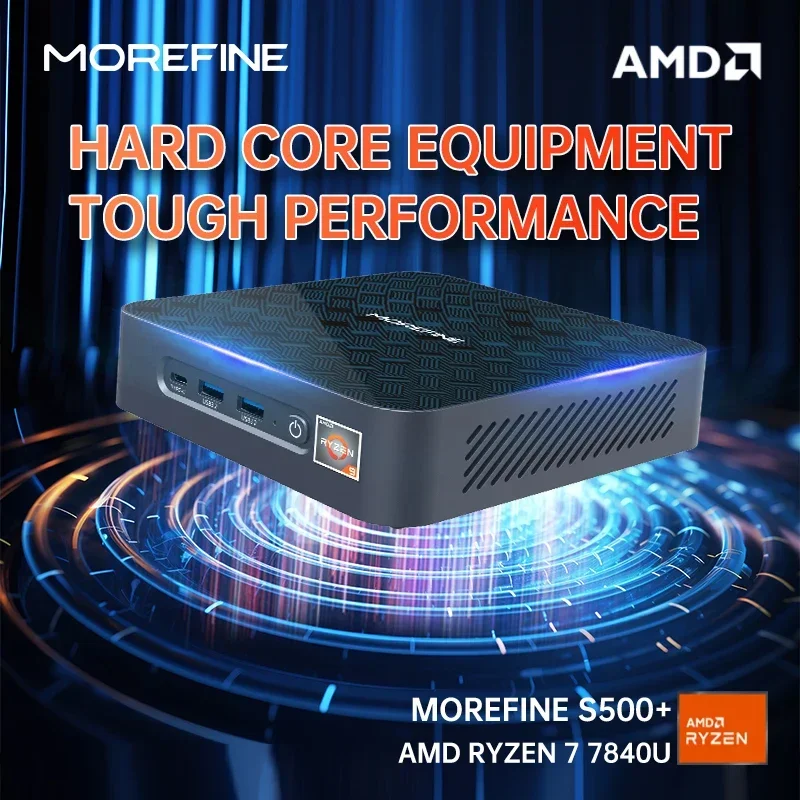 MOREFINE S500+ AMD Ryzen Mini PC R3-5425U R7 7840U Windows11 Pro Dual LAN NVMe SSD Gaming PC HD DP Type-C WiFi Desktop Computer