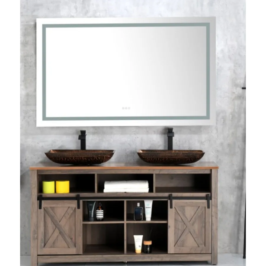 60 in. W x 36 in. H Frameless Bathroom Vanity Mirror Polished Crystal LED with 3 Color Lights for Wall