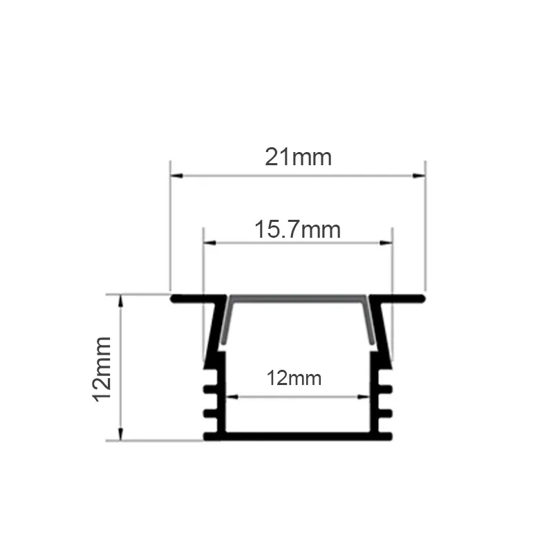 21x12mm LED Strip Light Aluminium Profile Channel Silver Black Diffuser PC Cover for 8mm/10mm Bar Cabinet Linear Lamp Decor