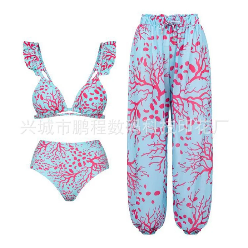 2025 Traje de baño conservador de una pieza que cubre la barriga para la playa, traje de baño de aguas termales, conjunto de tres piezas, Bikini Retro francés de una pieza