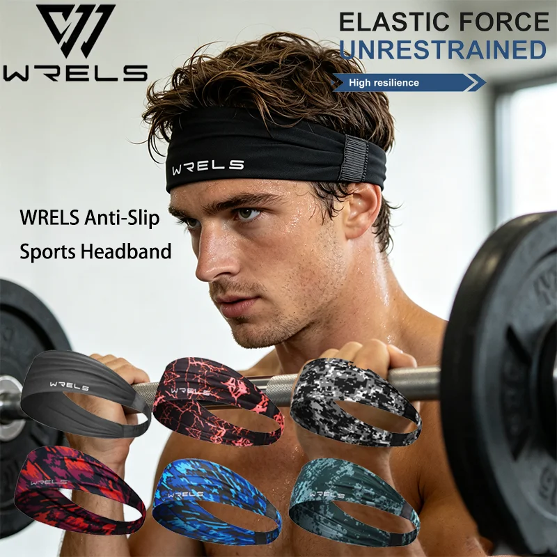 WRELS Anti-Rutsch-Sport-Stirnband, schweißabsorbierendes Stirnband für Damen und Herren, elastisch, für Fitness, Laufen, Yoga, atmungsaktives Haarband