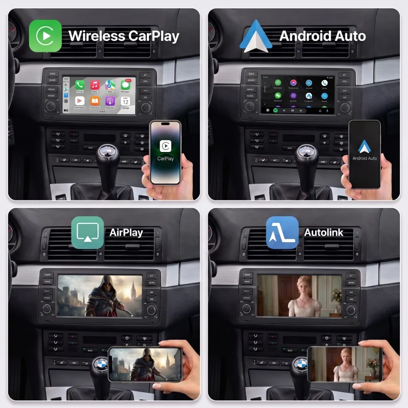 Bonroad Pantalla Táctil de 7'' con Linux, Apple CarPlay y Android Auto para BMW E46 M3, Rover MG ZT 318 320 325 350 335 1998-2006, Sistemas Inteligentes, Radio para Auto 2 Din