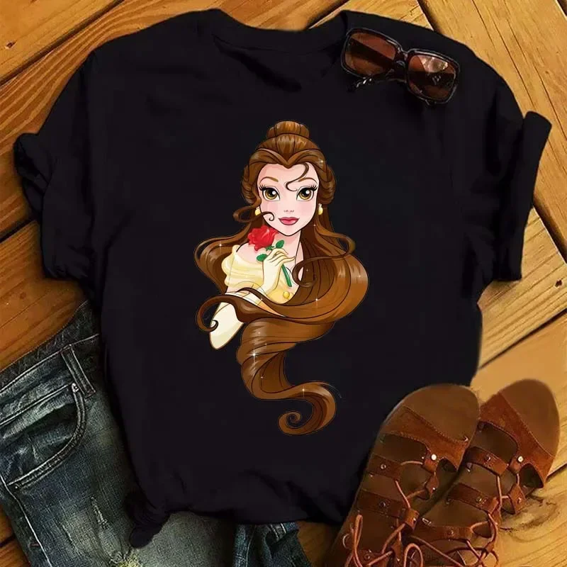 Nuevas camisetas para mujer, moda Punk, camiseta con estampado de princesa, ropa de calle de manga corta, camiseta Kawaii de Disney, camisetas para