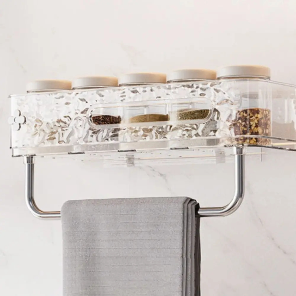 

Wall Mounted Bathroom Storage Rack with Towel Rack Space Saving Organizer Rack Punch Free PET Storage Tray Kitchen