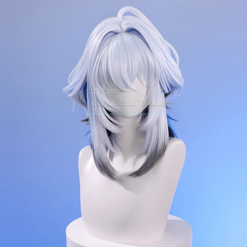 Spiel Wuthering Waves GALBRENR Cosplay Perücke Frauen Silber Blau Farbverlauf Haar Hitzebeständige Synthetische Perücke Halloween Prop