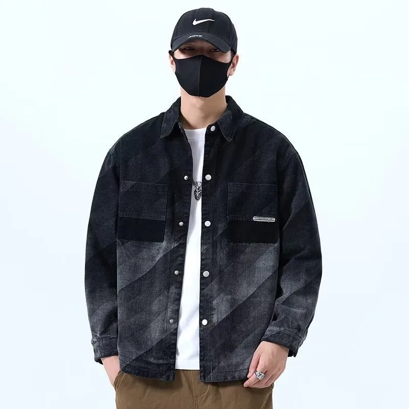 

Мужская приталенная джинсовая куртка цвета adient, весенне-осенняя свободная куртка с воротником-стойкой, корейская версия, модное повседневное пальто