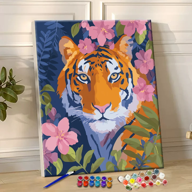 

Картина по номерам, тигры и цветы, акриловая краска, холст, дропшиппинг, портрет, семейные детские фото, рождественские подарки